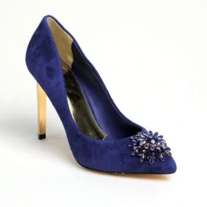 Ted Baker London Blue Suede Heels with Jewel Detail